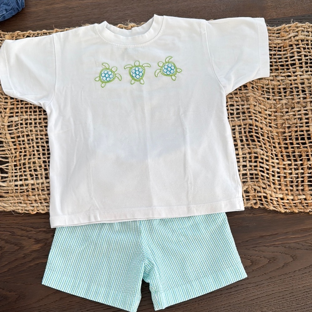 Kids White and Green Turtle Matching Set